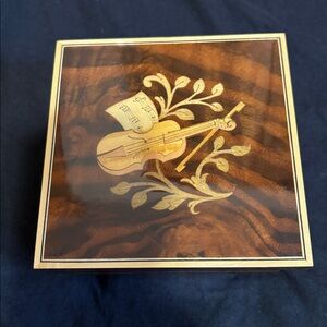 Beautiful Vintage Italian Wooden Music and Trinket Box with Violin Musical Motif